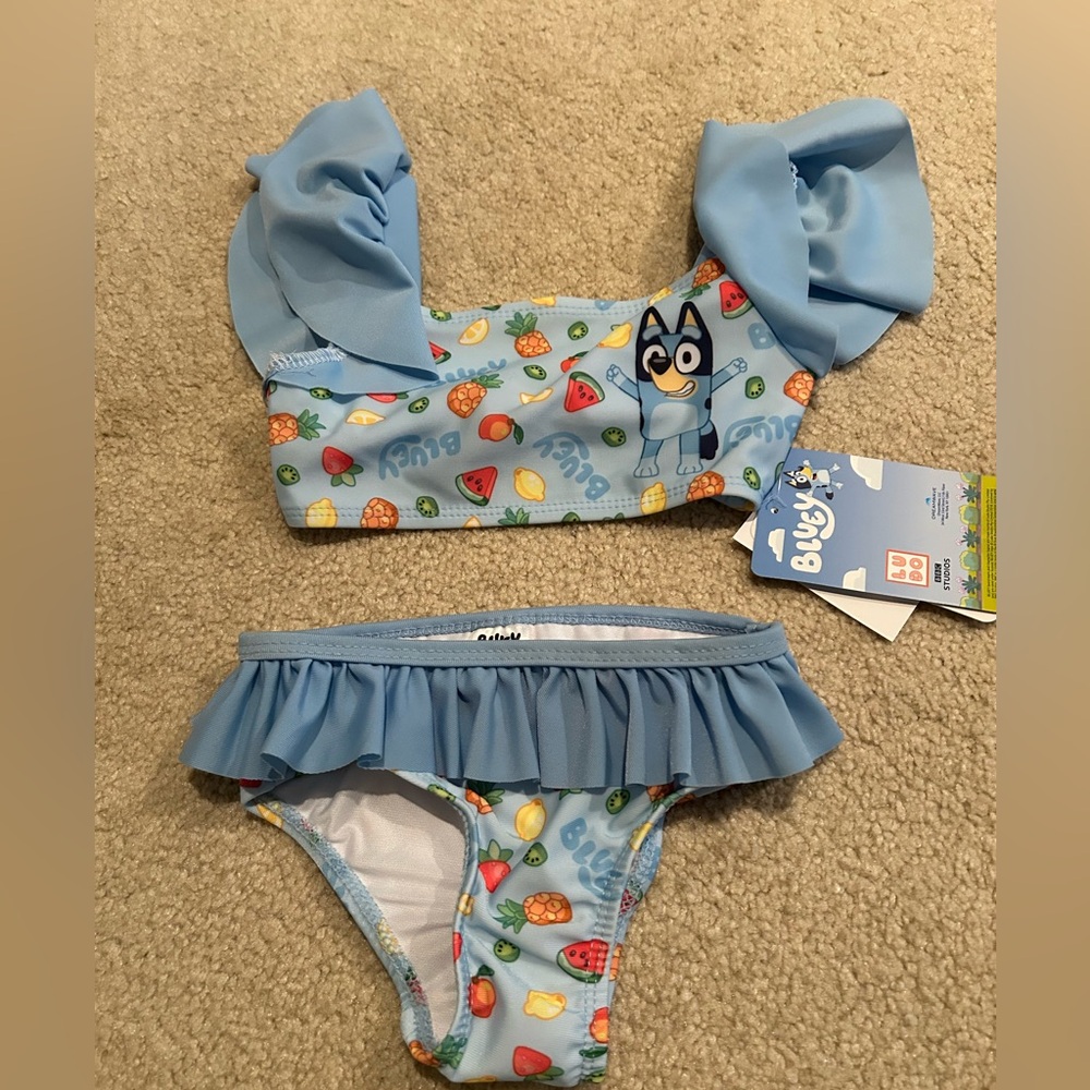 NWTs Bluey Kids' Blue Ruffle Bikini Set